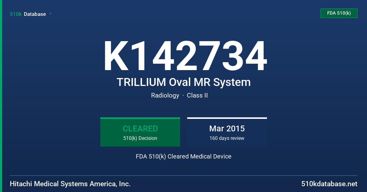 K142734 TRILLIUM Oval MR System FDA 510(k) Cleared Medical Device