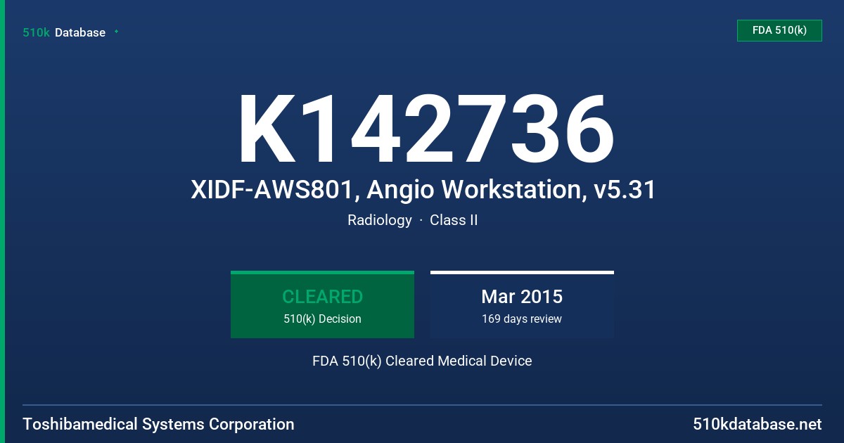 K142736 XIDF-AWS801, Angio Workstation, v5.31 FDA 510(k) Cleared Medical Device