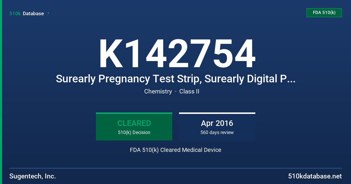 K142754 Surearly Pregnancy Test Strip, Surearly Digital Pregnancy Test FDA 510(k) Cleared Medical Device