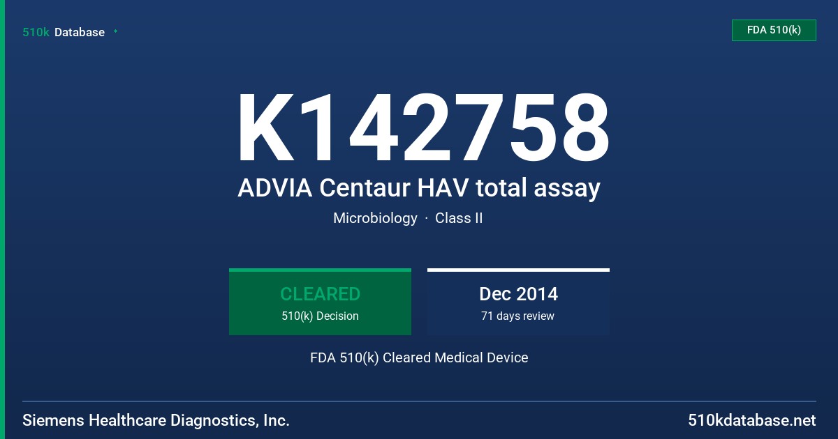 K142758 ADVIA Centaur HAV total assay FDA 510(k) Cleared Medical Device