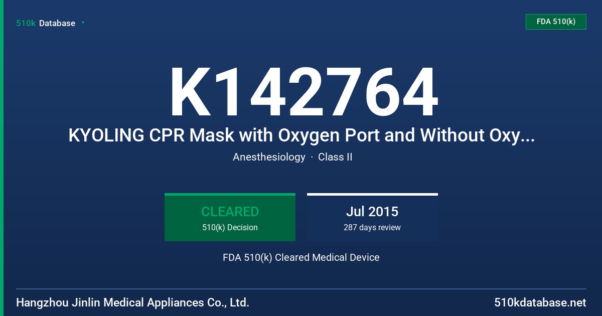 K142764 KYOLING CPR Mask with Oxygen Port and Without Oxygen Port FDA 510(k) Cleared Medical Device