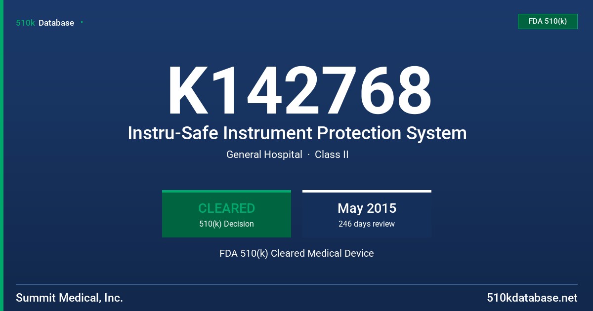 K142768 Instru-Safe Instrument Protection System FDA 510(k) Cleared Medical Device