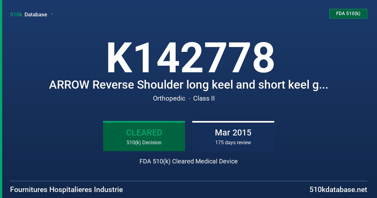 K142778 ARROW Reverse Shoulder long keel and short keel glenoid base FDA 510(k) Cleared Medical Device