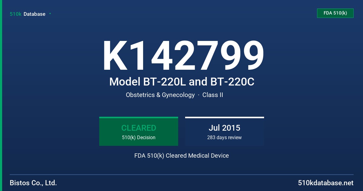 K142799 Model BT-220L and BT-220C FDA 510(k) Cleared Medical Device