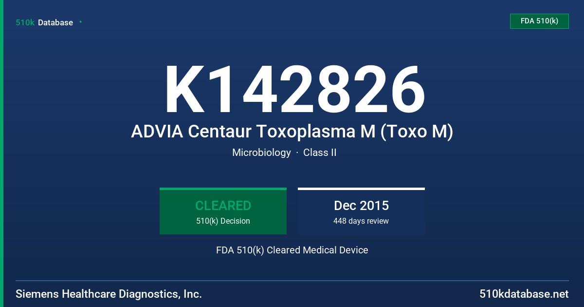 K142826 ADVIA Centaur Toxoplasma M (Toxo M) FDA 510(k) Cleared Medical Device