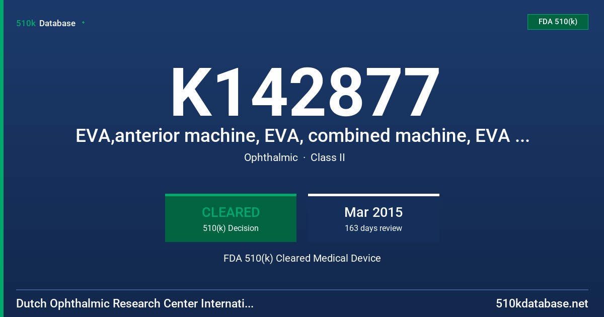 K142877 EVA,anterior machine, EVA, combined machine, EVA combined machine with laser(DORC connector), EVA combined machine with laser SMA connector) FDA 510(k) Cleared Medical Device