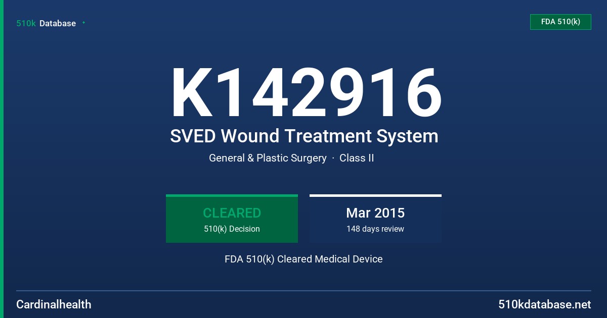 K142916 SVED Wound Treatment System FDA 510(k) Cleared Medical Device