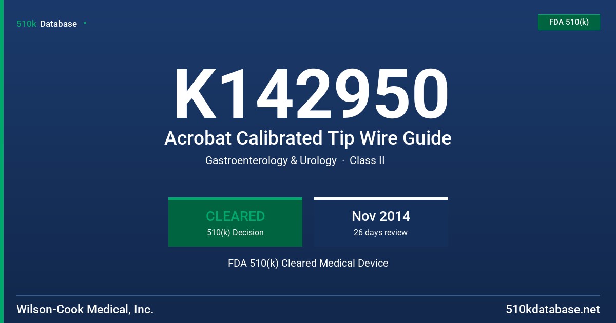 K142950 Acrobat Calibrated Tip Wire Guide FDA 510(k) Cleared Medical Device