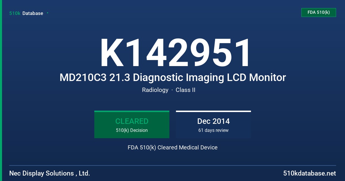 K142951 MD210C3 21.3 Diagnostic Imaging LCD Monitor FDA 510(k) Cleared Medical Device