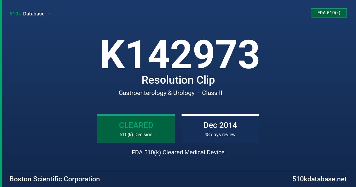 K142973 Resolution Clip FDA 510(k) Cleared Medical Device