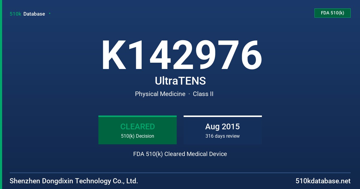K142976 UltraTENS FDA 510(k) Cleared Medical Device