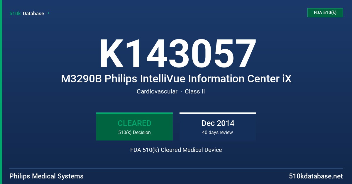 K143057 M3290B Philips IntelliVue Information Center iX FDA 510(k) Cleared Medical Device