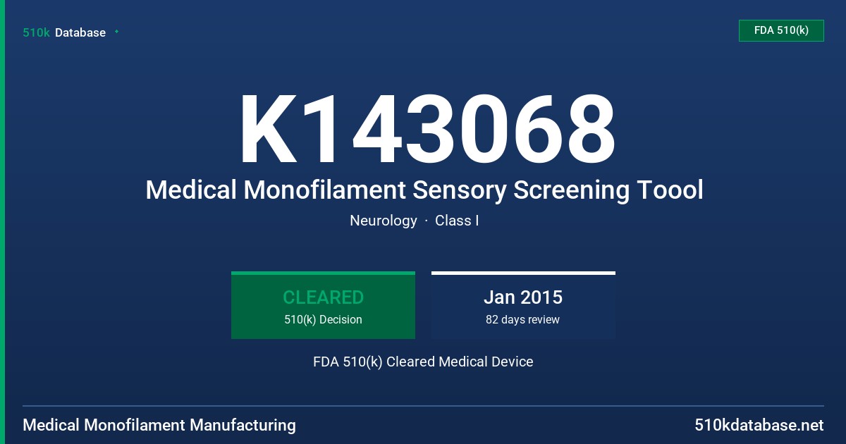 K143068 Medical Monofilament Sensory Screening Toool FDA 510(k) Cleared Medical Device