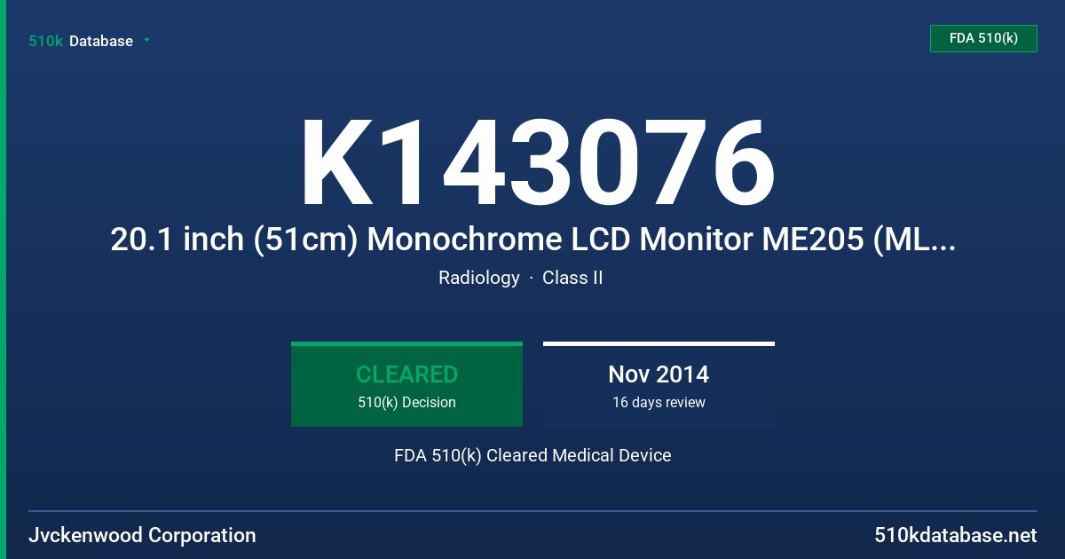 K143076 20.1 inch (51cm) Monochrome LCD Monitor ME205 (ML20205) FDA 510(k) Cleared Medical Device