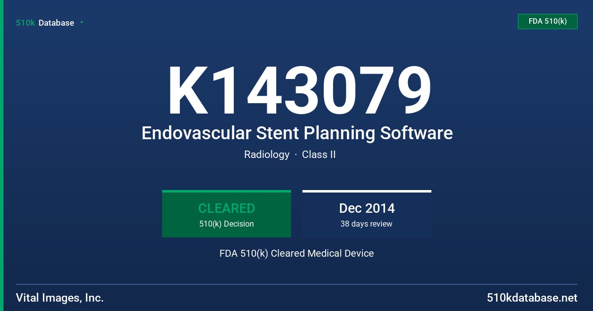 K143079 Endovascular Stent Planning Software FDA 510(k) Cleared Medical Device