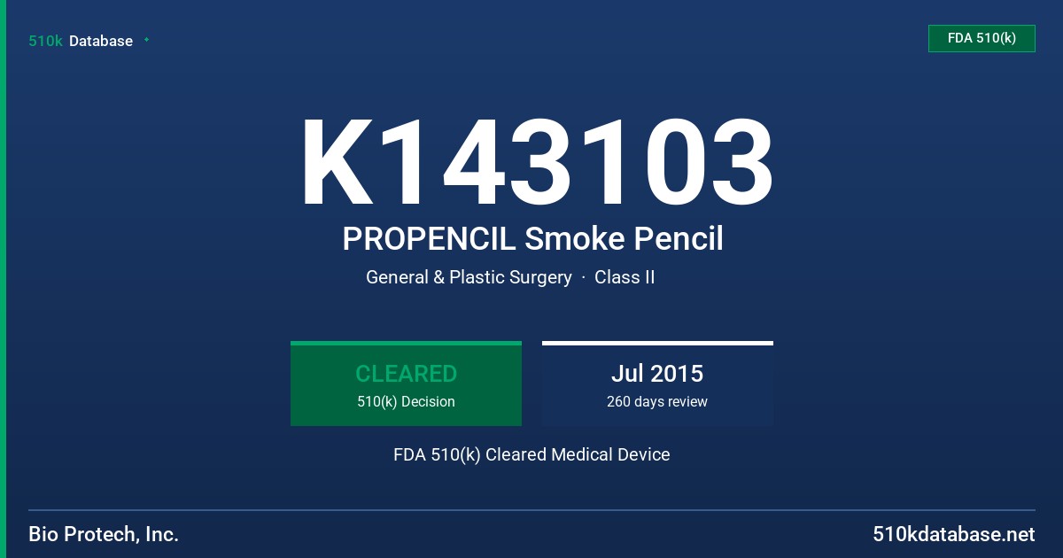 K143103 PROPENCIL Smoke Pencil FDA 510(k) Cleared Medical Device