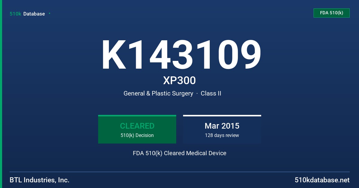 K143109 XP300 FDA 510(k) Cleared Medical Device
