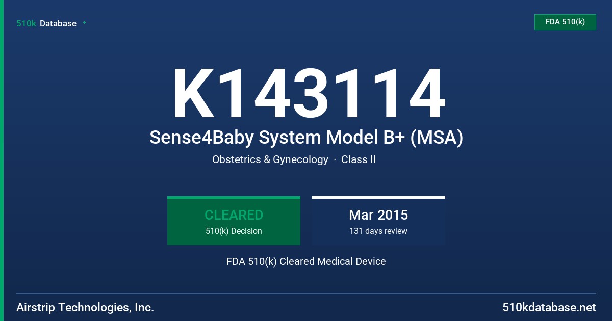 K143114 Sense4Baby System Model B+ (MSA) FDA 510(k) Cleared Medical Device