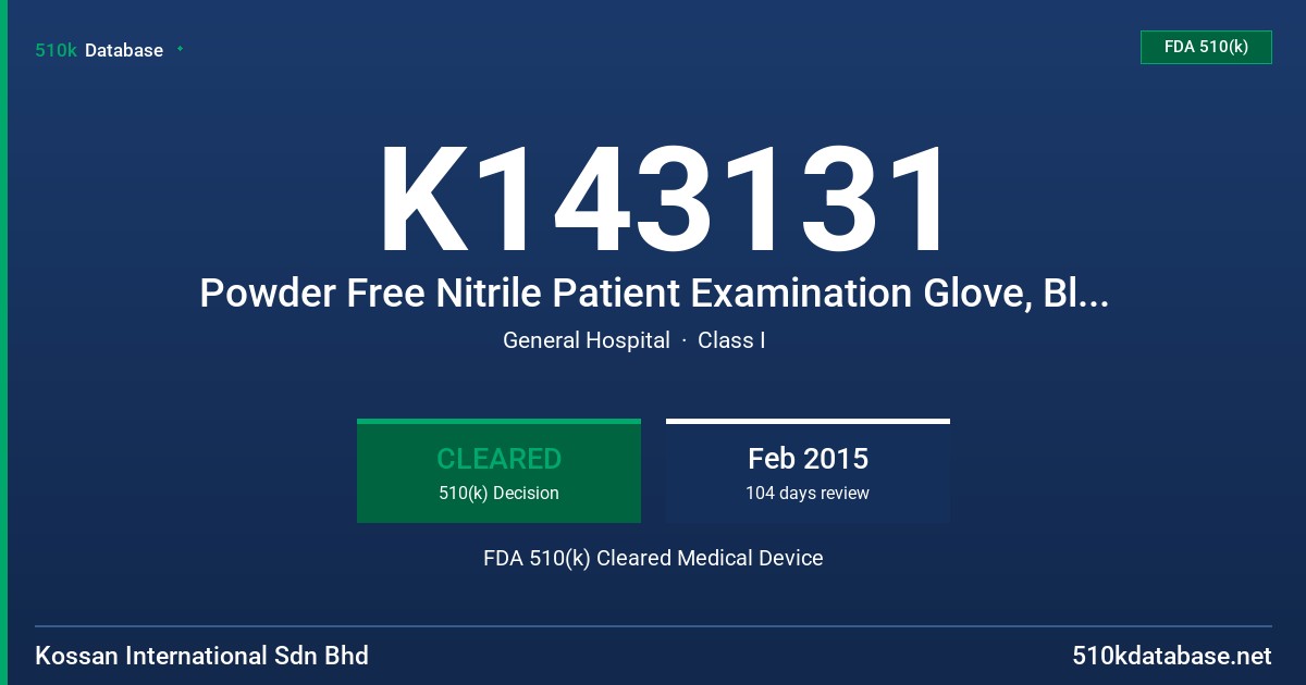 K143131 Powder Free Nitrile Patient Examination Glove, Black Colored, Non-Sterile FDA 510(k) Cleared Medical Device