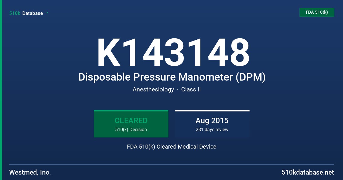 K143148 Disposable Pressure Manometer (DPM) FDA 510(k) Cleared Medical Device