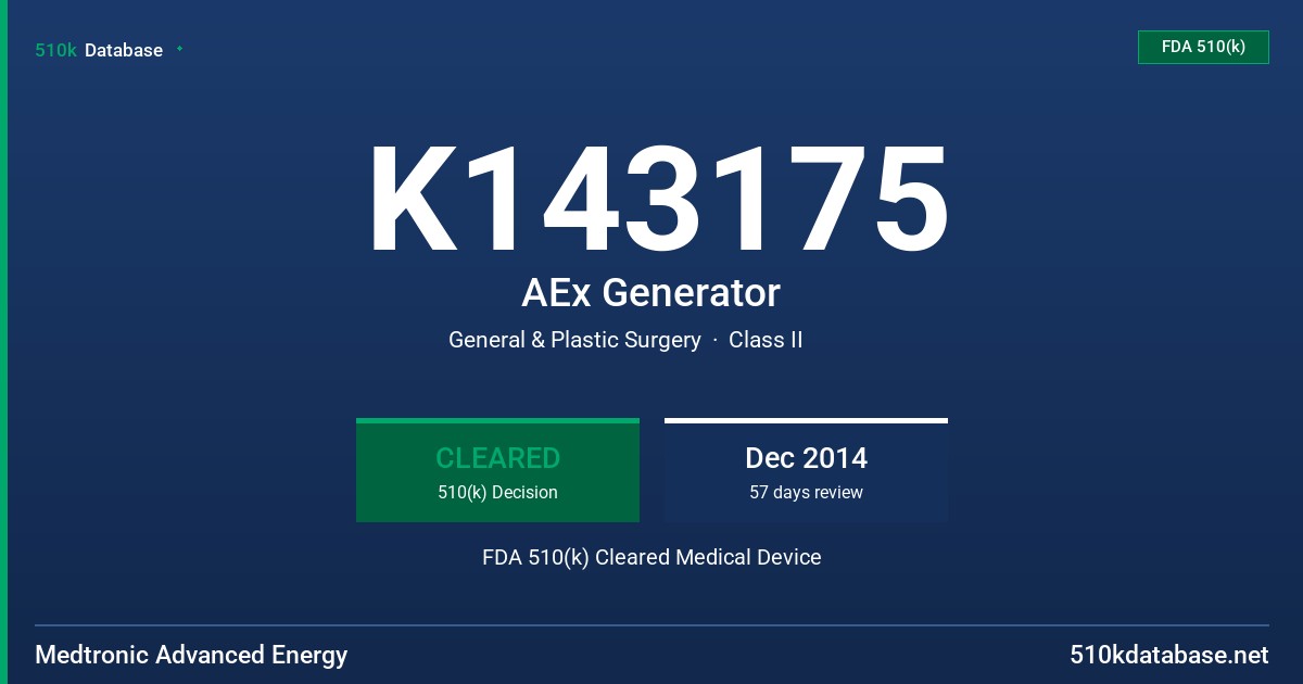 K143175 AEx Generator FDA 510(k) Cleared Medical Device