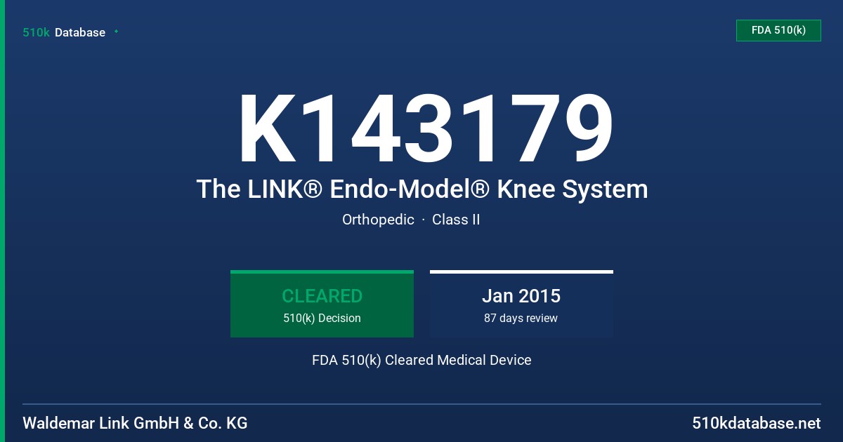 K143179 The LINK® Endo-Model® Knee System FDA 510(k) Cleared Medical Device