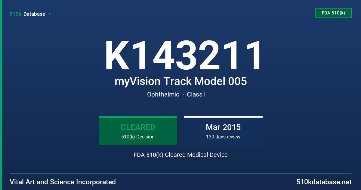 K143211 myVision Track Model 005 FDA 510(k) Cleared Medical Device