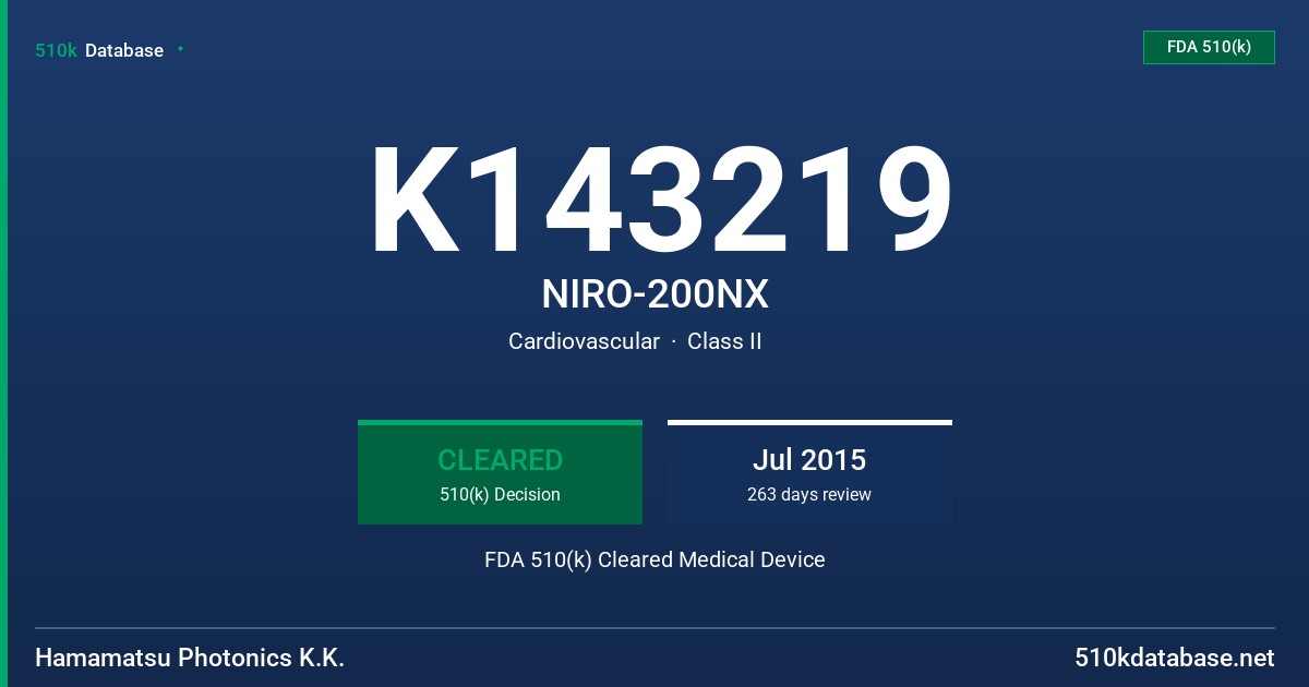 K143219 NIRO-200NX FDA 510(k) Cleared Medical Device