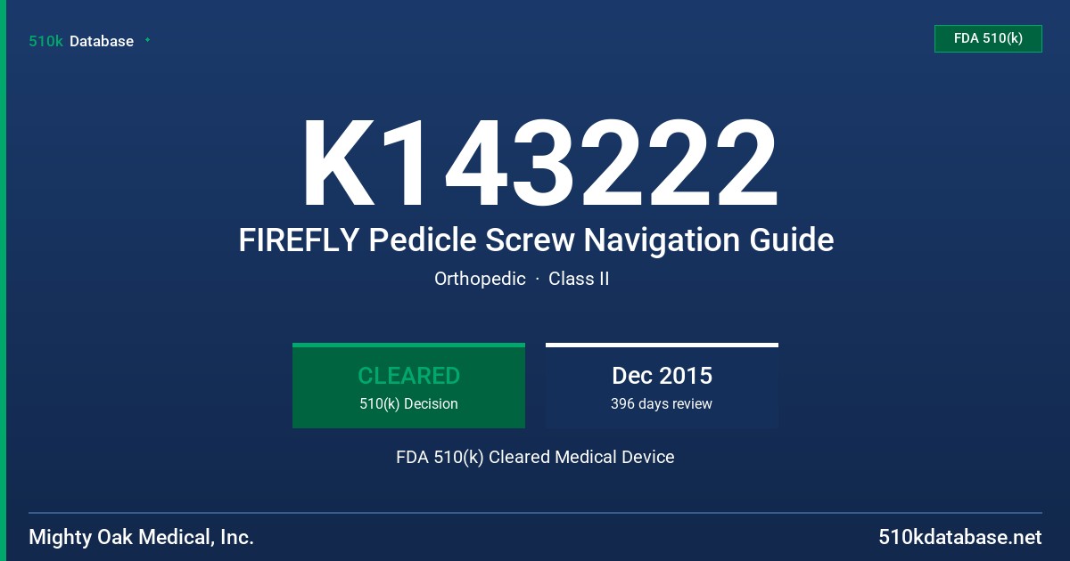 K143222 FIREFLY Pedicle Screw Navigation Guide FDA 510(k) Cleared Medical Device