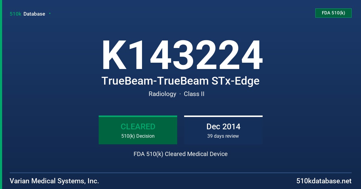 K143224 TrueBeam-TrueBeam STx-Edge FDA 510(k) Cleared Medical Device