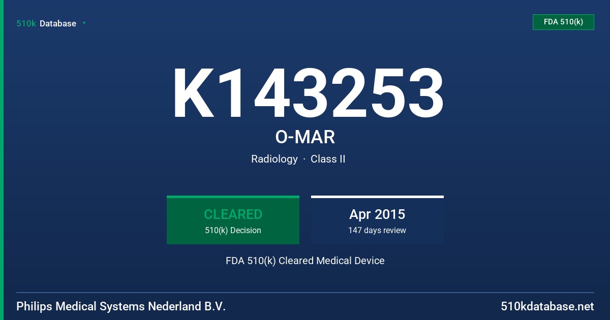 K143253 O-MAR FDA 510(k) Cleared Medical Device