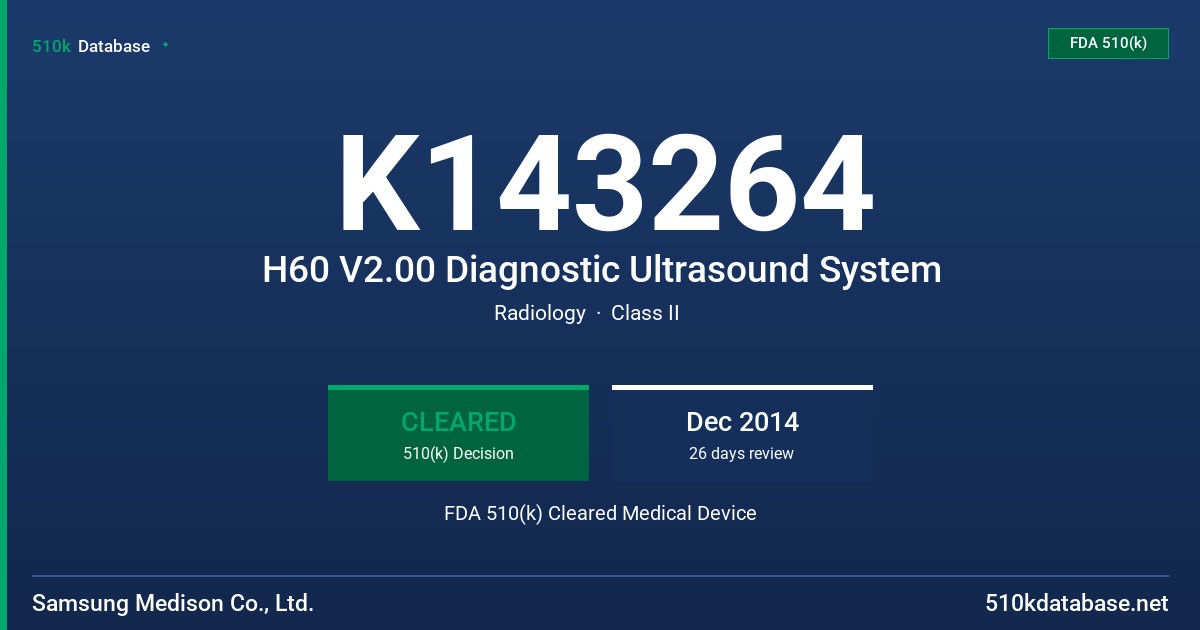 K143264 H60 V2.00 Diagnostic Ultrasound System FDA 510(k) Cleared Medical Device