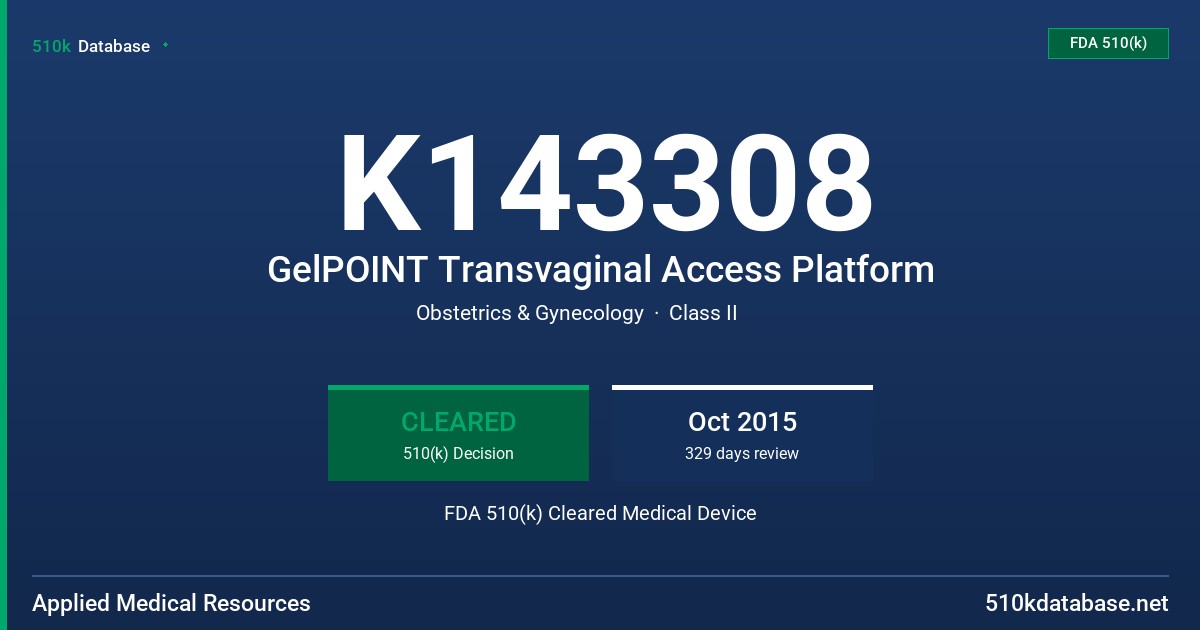 K143308 GelPOINT Transvaginal Access Platform FDA 510(k) Cleared Medical Device