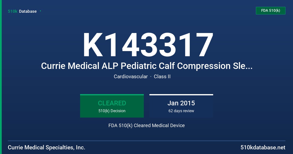 K143317 Currie Medical ALP Pediatric Calf Compression Sleeves (all sizes) FDA 510(k) Cleared Medical Device