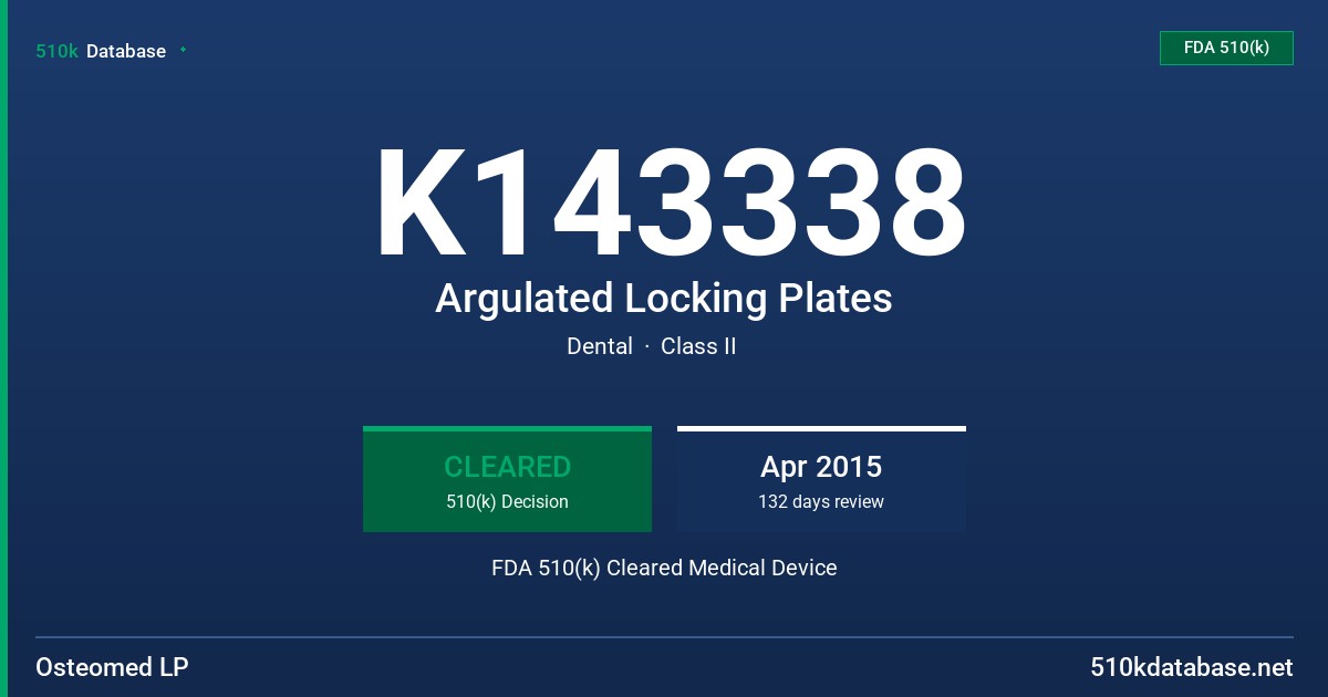 K143338 Argulated Locking Plates FDA 510(k) Cleared Medical Device