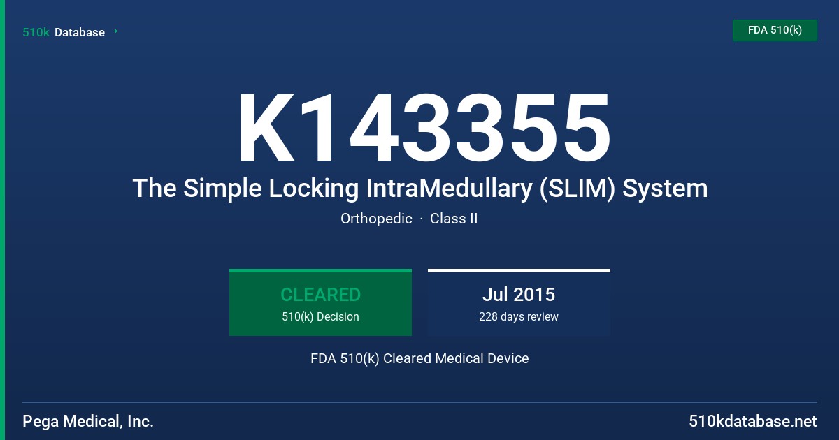K143355 The Simple Locking IntraMedullary (SLIM) System FDA 510(k) Cleared Medical Device