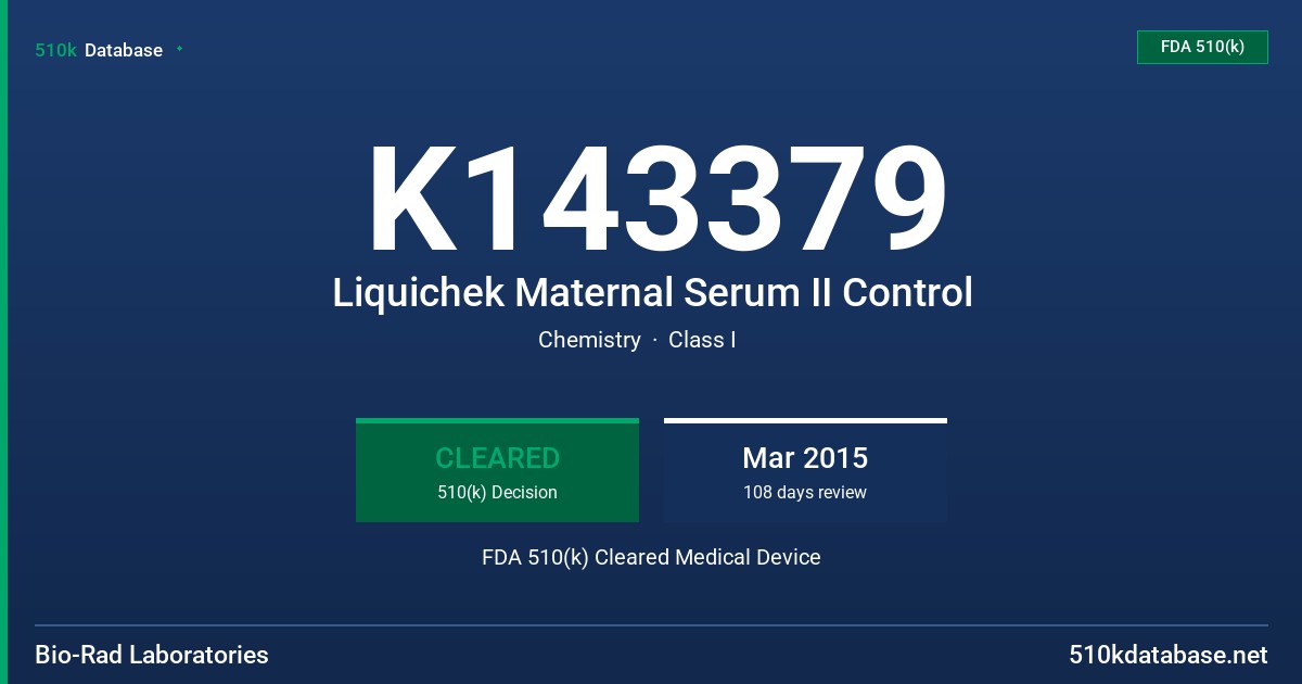 K143379 Liquichek Maternal Serum II Control FDA 510(k) Cleared Medical Device
