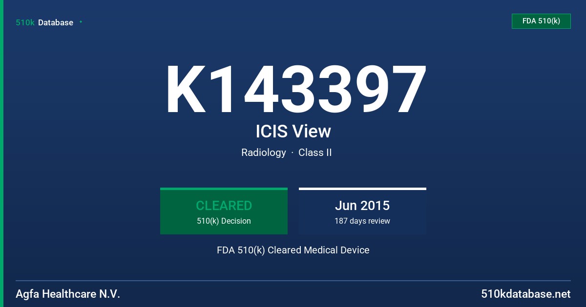 K143397 ICIS View FDA 510(k) Cleared Medical Device