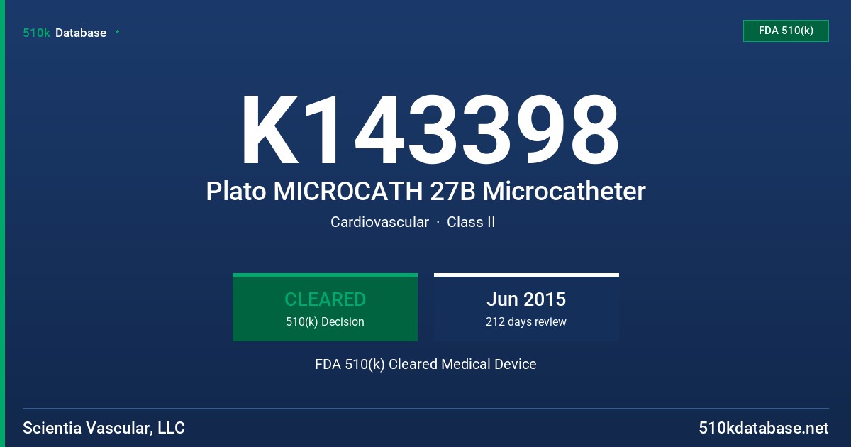 K143398 Plato MICROCATH 27B Microcatheter FDA 510(k) Cleared Medical Device