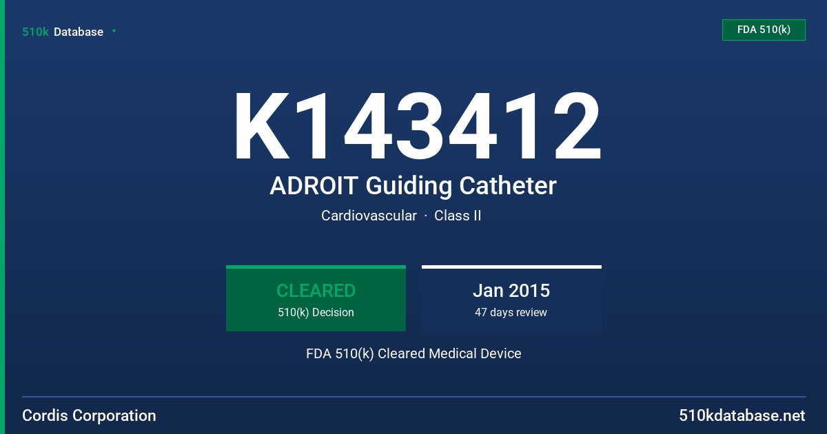 K143412 ADROIT Guiding Catheter FDA 510(k) Cleared Medical Device