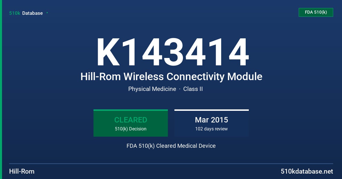 K143414 Hill-Rom Wireless Connectivity Module FDA 510(k) Cleared Medical Device