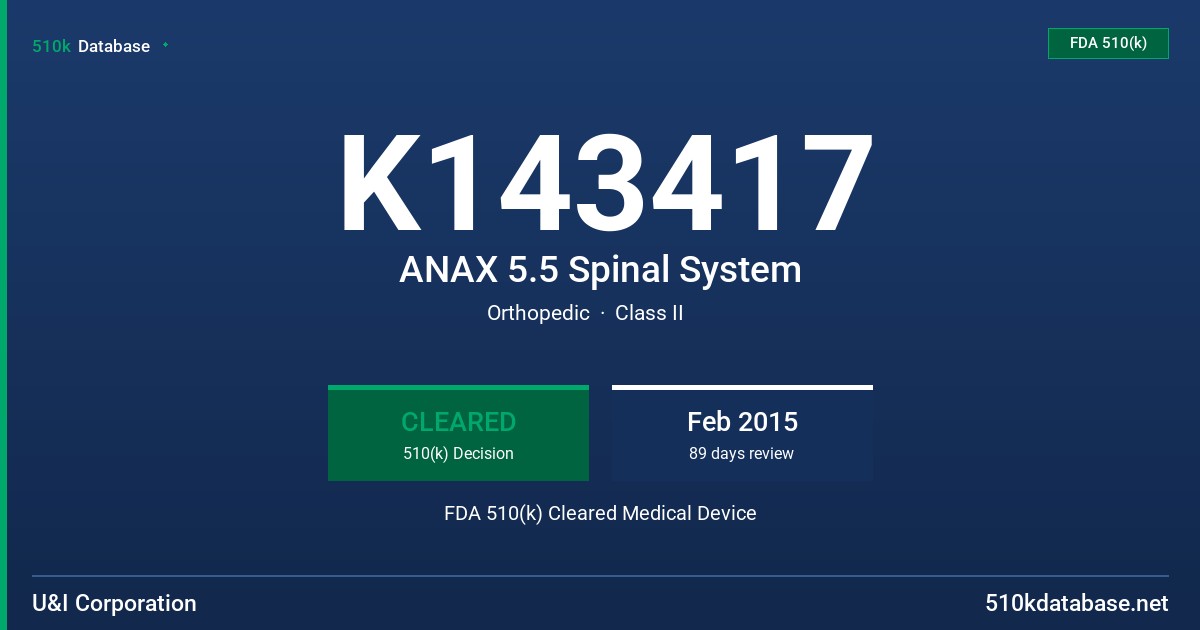 K143417 ANAX 5.5 Spinal System FDA 510(k) Cleared Medical Device