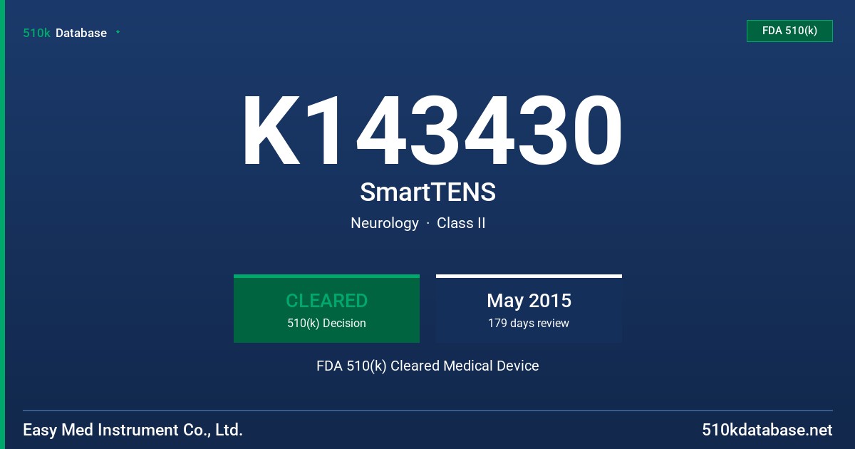 K143430 SmartTENS FDA 510(k) Cleared Medical Device