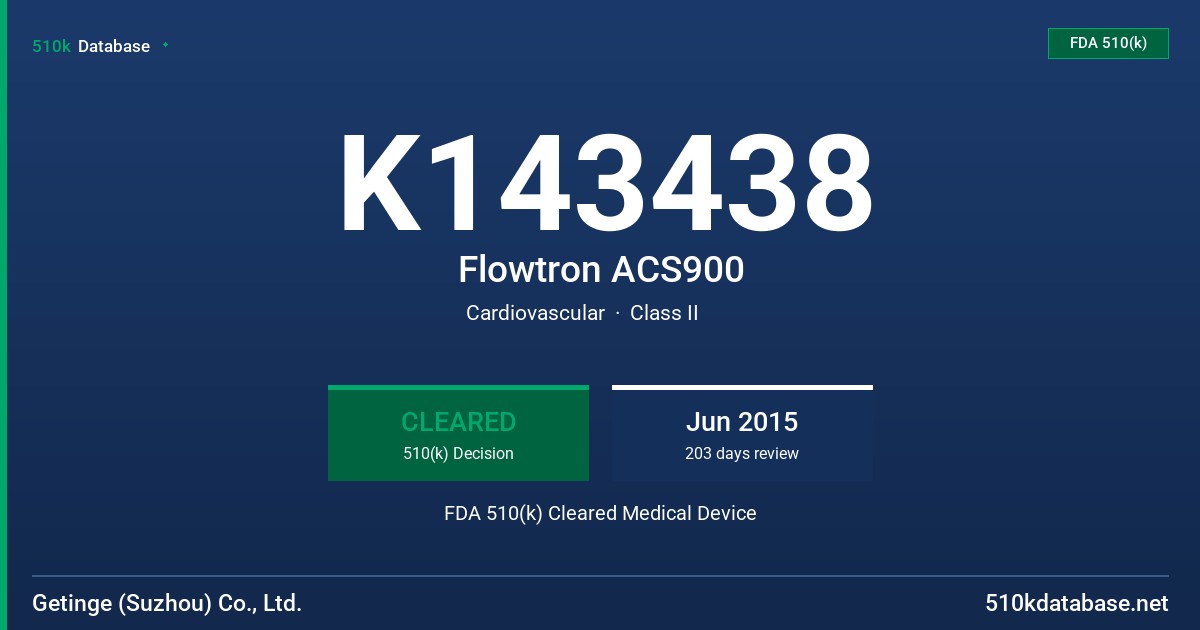 K143438 Flowtron ACS900 FDA 510(k) Cleared Medical Device