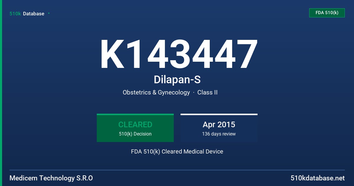 K143447 Dilapan-S FDA 510(k) Cleared Medical Device