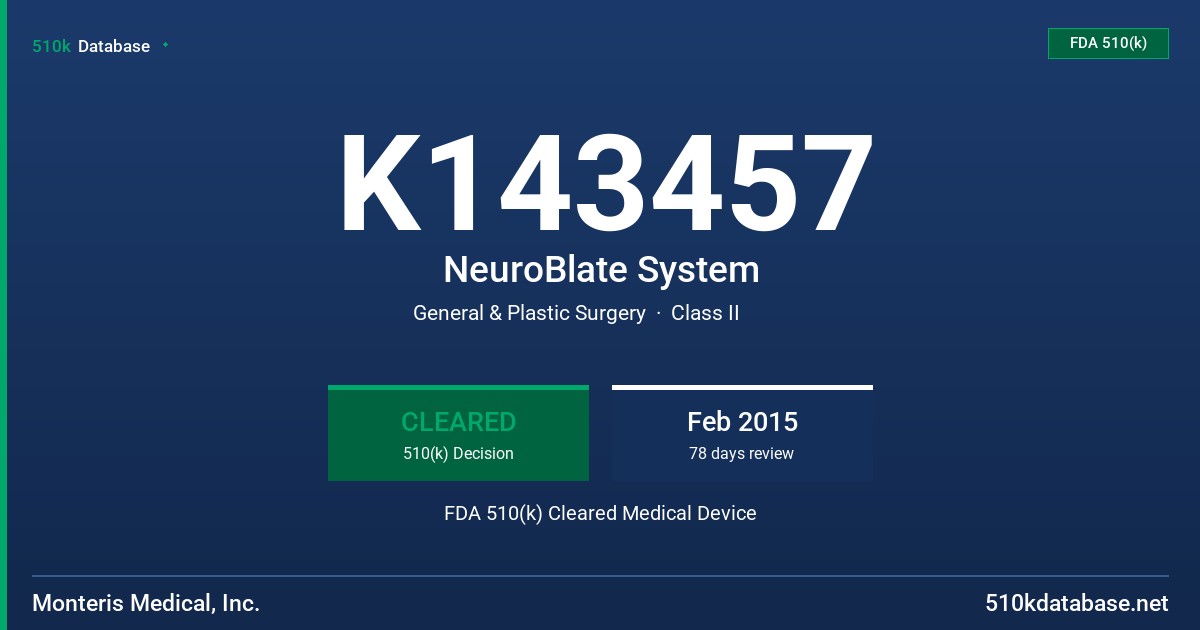 K143457 NeuroBlate System FDA 510(k) Cleared Medical Device
