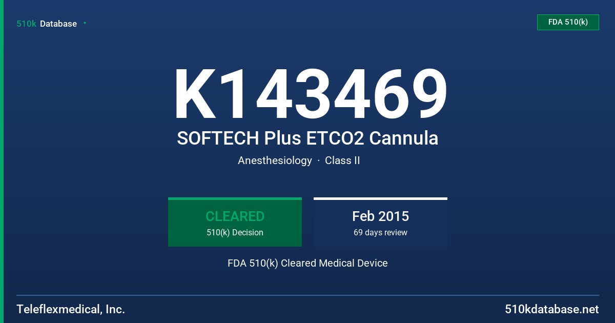 K143469 SOFTECH Plus ETCO2 Cannula FDA 510(k) Cleared Medical Device