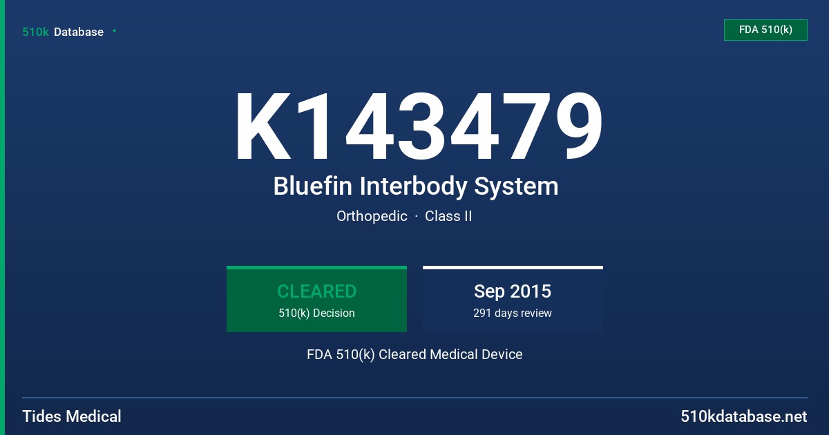 K143479 Bluefin Interbody System FDA 510(k) Cleared Medical Device