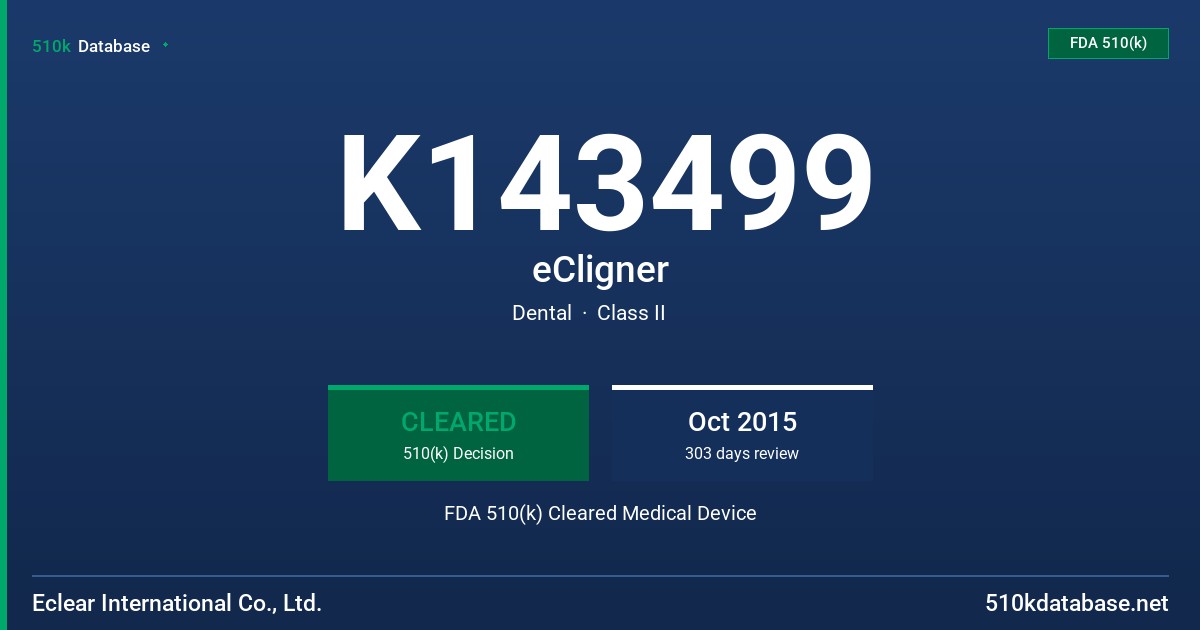 K143499 eCligner FDA 510(k) Cleared Medical Device