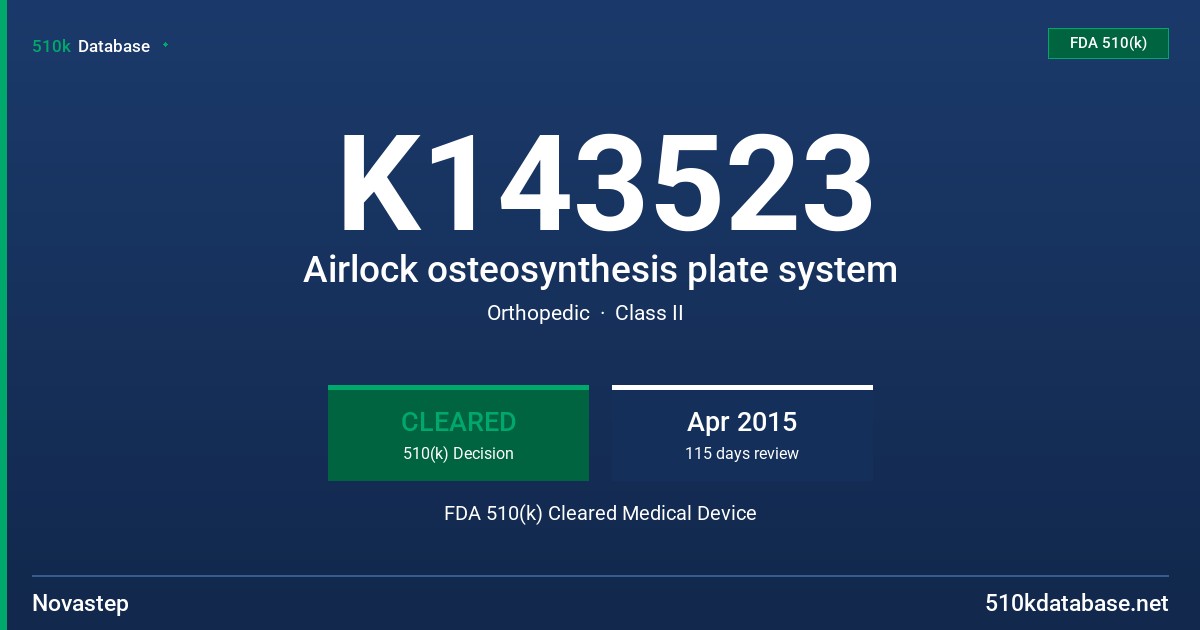 K143523 Airlock osteosynthesis plate system FDA 510(k) Cleared Medical Device